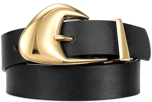 SUOSDEY Ledergürtel für Jeans Hosen, Modischer Damen Gürtel mit Gold Silberner Schnalle 2.8 cm Breit schwarz
