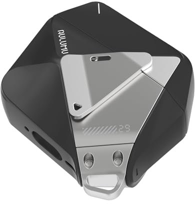 Aulumu A29 Custodia Geometrica per AirPods 4 con Chiusura | Cover Protettiva con Cinturino in Nylon | Armatura in Lega | Compatibile con Apple AirPods 4ª Generazione (2024) – Nero