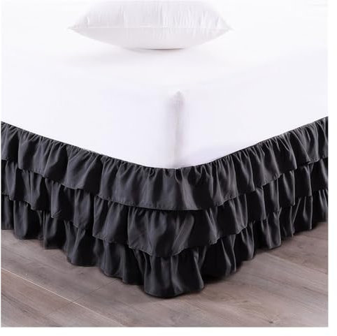Cache-sommier de luxe à trois couches style cascade en tissu infroissable et résistant à la décoloration Noir 160 x 200 x 38 cm