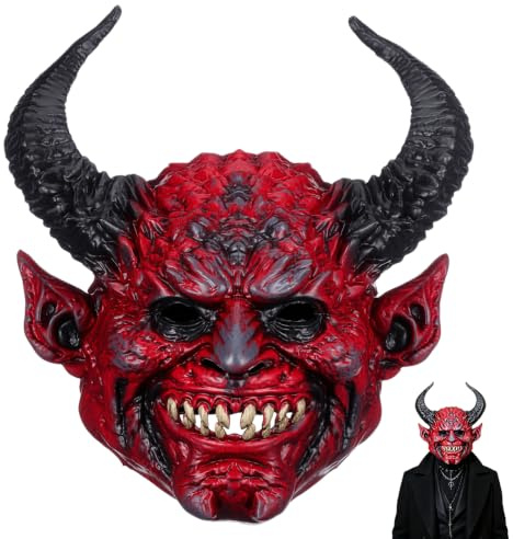 Hemobllo Halloween Teufelsmaske Mit Hörnern Gruselige Gesichtsmaskerade Für Cosplay Und Kostümpartys Bequemes Design Und Luftzirkulation