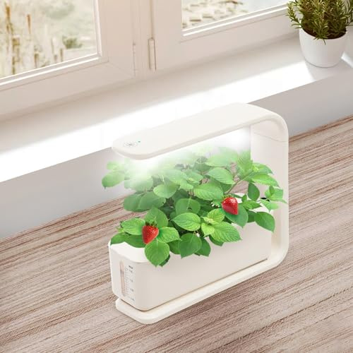 Hydroponic System, 15W Hydroponisches Anzuchtsystem mit 3 Pflanzkörbe & Adapter, Indoor Hydroponische Pflanzer mit LED-Lichtfarben, Einstellbares Smart Garden für Kleinen Früchten (Weiß)
