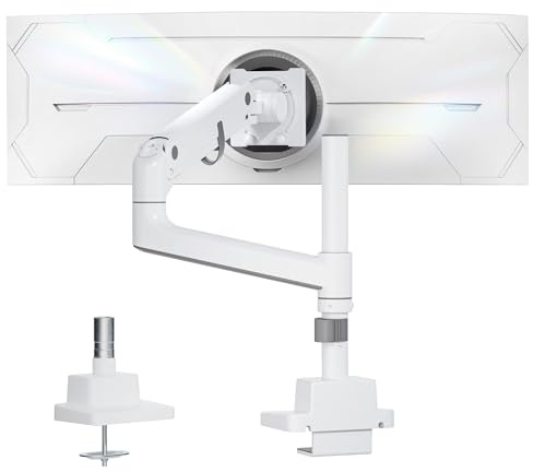 monTEK Heavy-Duty Single Monitor Arm for 17-57 Ultrawide 27kg Screens | Gas spring arm,Tall Height Adjustable,ergonomic adjustment , Fits 75x75/100x100 VESA ,Curved & Flat screens ,Clamp & Grommet