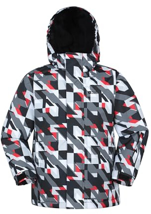 Mountain Warehouse Mogal Printed Kids Waterproof Ski Jacket - Zipped Pockets, Detachable Hood, Snowskirt -Best for Snowboarding, Winter Sports Dark Grey 11-12y