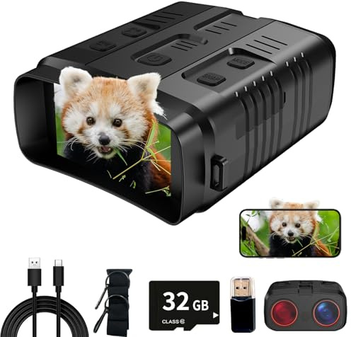 Gafas de visión diurna/nocturna 4K | Binoculares de visión nocturna con zoom 10X, pantalla LCD de 3 pulgadas, batería recargable de 4000 mAh, tarjeta TF de 32 GB, grabación de video y sonido, WiFi