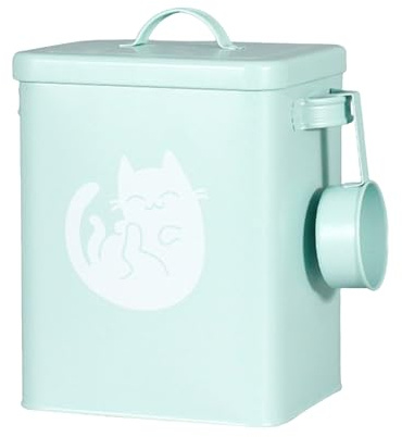 Pet Food Storage Container Dog Cat Puppy Treats Food Dispenser with Scoop,Pantry Cute Airtight Metal Cat Food Bin,Storage Canister Tins for Cats Dogs Birds (Green)