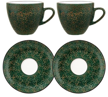 Wilmax - Kaffeebecher Porzellan - Pistazien- und grüne Kaffeetasse 300 ml mit Untertasse 15 cm - Tasse für Tee, Kaffee, Cappuccino - Porzellantassen