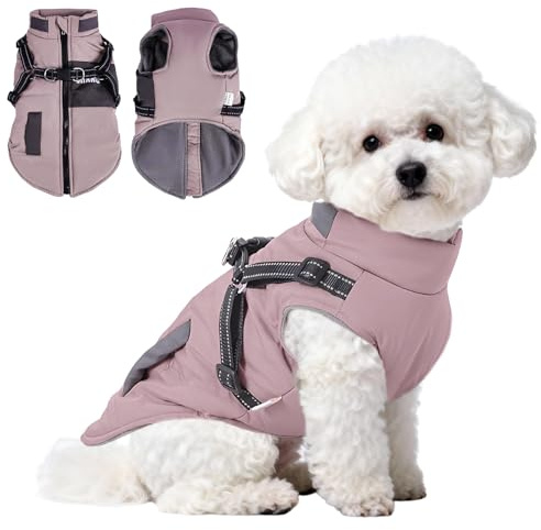 ZoneYan Hundejacke Winterweste Jacken, Warme Reflektierend Hundemäntel mit Geschirr Wasserdicht, Hundekleidung Winter, Hundepullover für Kleine und Mittelgroße Hunde & Welpen, XL