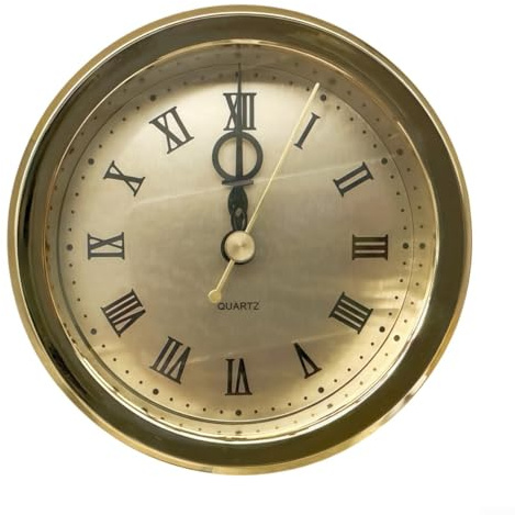 DAZZLEEX 103 mm Quarzuhr-Einsatz mit lautlosem Uhrwerk, goldene und römische Ziffern, Ersatzteil für DIY-Wand- oder Kaminuhren, passend für 90–100 mm Einbaudurchmesser
