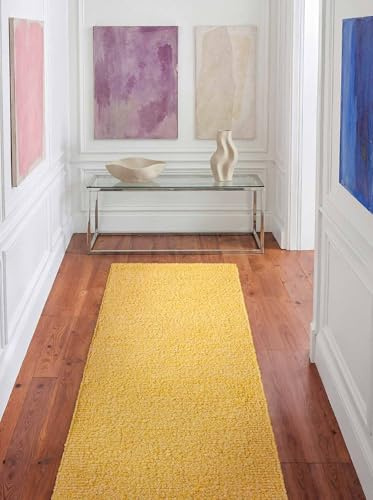 Ted Baker Kurzflor Teppich Portobello - Soft Bouclé Läufer, Handgewebt & Weich, Woll-Look, Schlingen Schlingen Teppichläufer Flauschig für Wohnzimmer, Schlafzimmer, Esszimmer, Flur – Gelb, 80x200 cm