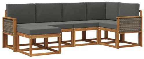 vidaXL Outdoor-Sofagarnitur 6 pcs Natur und Anthrazit Polyester, Garten-Sofa, modernes Outdoor-Komfort-Set, langlebige Sitzgarnitur für Entspannung und Terrasse
