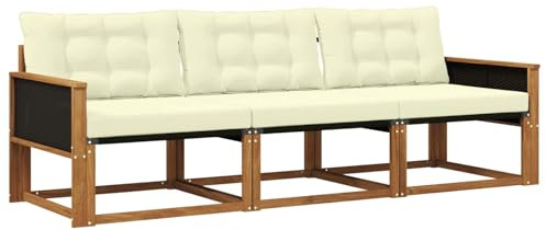 vidaXL Outdoor-Sofagarnitur mit Kissen 3 pcs Natur und Creme, Outdoor Sofa, Gartenmöbel, modernes Ecksofa, Terrasse Lounge, komfortable Sitzgelegenheit