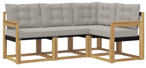 vidaXL Outdoor-Sofagarnitur mit Kissen 4 pcs Weiß und Hellgrau, Gartenmöbel, modernes Sofa-Set für draußen, Loungebereich, haltbare Terrasse zum Entspannen und Wohlfühlen