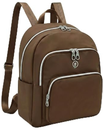 HELLSER Damen Rucksack klein 34x27x15cm – Stylischer Cityrucksack mit Laptopfach bis 13 Zoll, wasserabweisendes Polyester& Koffergurt – Braun
