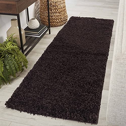 Serdim Rugs Living Room Hallway Runner Shaggy Rugs, Polypropylene, Brown, 60x220cm(2 x7'3)