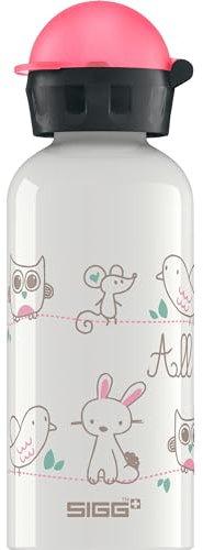 SIGG - Alu Trinkflasche Kinder - KBT All My Friends - Auslaufsicher & Bruchsicher - Federleicht - BPA-frei - Klimaneutral Zertifiziert - Sport & Schule - Weiß & Pink mit Tieren - 0,4L