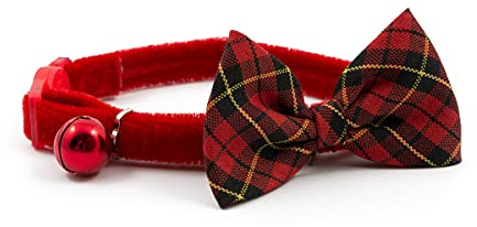 Ancol Vintage Bow Safety Cat Collar in Tartan - Luxury Velvet Collar with Removable Bow and Break Away Buckle - Includes Warning Bell
