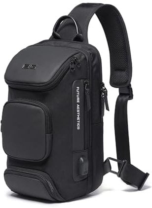 OZUKO Anti-Diebstahl Sling Bag Herren Brusttasche Umhängetaschen Crossbody-Rucksack Wasserdichte Schultertasche mit USB für Arbeit Reisen Wandern (Schwarz1)