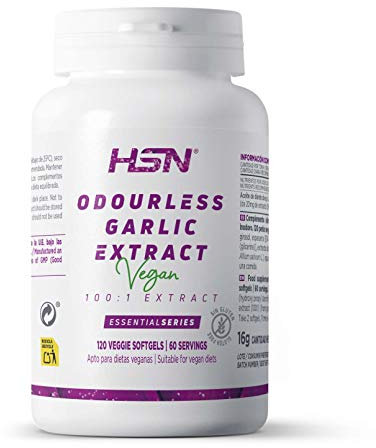 Ajo Blanco Sin Olor de HSN | 120 Perlas con 2000 MG Extracto de aceite de diente de ajo 100x Veces Más Concentrado (Allium sativum) | No-GMO, Vegano, Sin Gluten