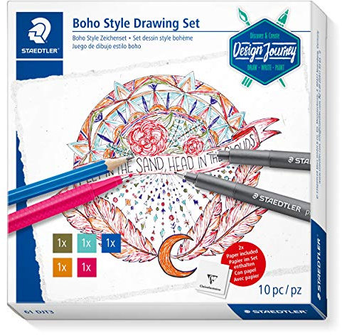 STAEDTLER Boho Style Zeichenset, Komplett-Set zum Erstellen einer Zeichnung im farbenfrohen Boho-Style, 61 DJT3