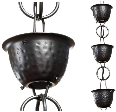 Monarch Rain Chains 18106 Taza de Aluminio martillada, Boquilla de Repuesto de 8-1/2 pies de Longitud para canalones, Cadena de Lluvia de 8.5 pies, Color Negro