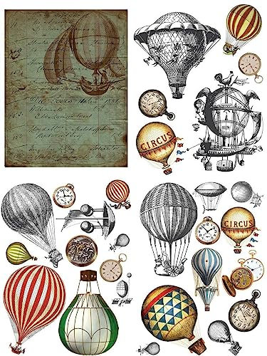 Dixie Belle Belles & Whistles Transfer – Heißluftballons & Uhren – 63 x 98,6 cm Bogen – Dekoratives Transfer für Handwerk, Möbel, DIY – Basteldesign