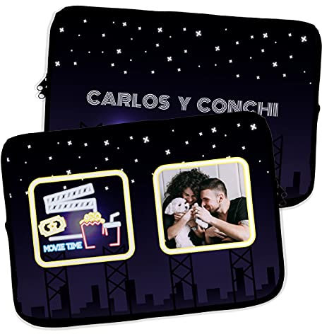 Custodia per Laptop e Tablet. Personalizzato con Nome. MacBook/Acer/Dell/Samsung/HP. Custodia pc 14 Pollici. Neoprene. Borsa Porta PC. Diverse Misure. Movie Time
