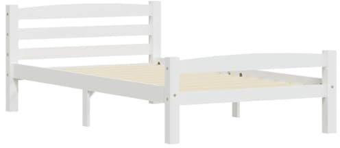 vidaXL Massivholzbett Einzelbett Bettgestell Bett Holzbett Bettrahmen Lattenrost Schlafzimmerbett Schlafzimmermöbel Weiß Kiefer 90x200cm