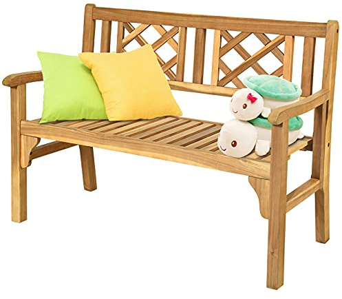 COSTWAY Banc de Jardin Pliable en Bois d'Acacia à 2 Places, Style 4 | Banc Exterieur Jardin, Dossier Incurvé et Accoudoirs, Banquette pour Terrasse Balcon Jardin Piscine, 120 x 56 x 90 cm