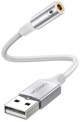 MOSWAG Adaptador de audio USB de 20 cm a conector para auriculares de 3,5 mm, soporte para conector de auriculares TRRS de 4 pines USB de 3,5 mm, tarjeta de sonido estéreo externa para PC,PS4,Mac,etc.