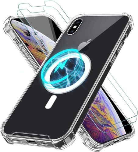 Vauki Coque pour Apple iPhone XS Max avec 2 Verre Trempé Protecteur écran, Cercle Magnétique Intégré Étui Housse Transparent Souple Silicone TPU Antichoc Protection Case pour iPhone XS Max, Blanc