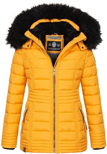 Navahoo warme Damen Winter Jacke Steppjacke mit Teddyfell B900 [B900-Umay-Pri.-Gelb-Gr.S]