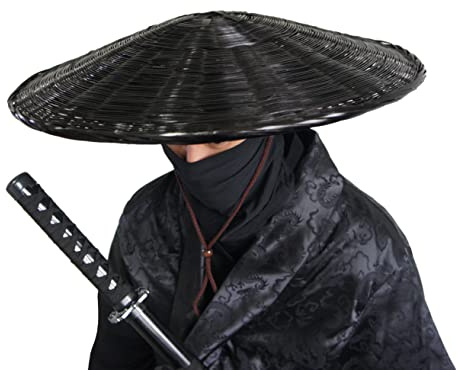 xihexi Samurai Hut Swordsman Cosplay Chinesischer Bambushut Japanischer Hut Asiatisch Hut Durchmesser 53,3 cm Tiefe 10,2 cm (Schwarz)