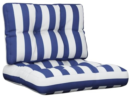 vidaXL Palettenkissen 2-TLG., Palettenauflage für Europaletten, Palettenpolster Palettensofa Outdoor Indoor, Sitzkissen Rückenkissen, Blau Weiß Gestreift Stoff