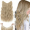 Silk-co Haarverlängerung mit Gummiband, Einstellbar Secrets Haarteil Synthetik, Extensions mit Schnur und Clips, Lange Gewellt Extensions für Frauen,Blond Highlights Bleichblond 50cm