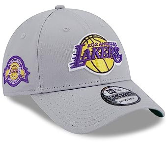 New Era Fan NBA Kappe Los Angeles Lakers Grau Verstellbar gebogener Schirm Side Patch Grey 9Forty - One-Size