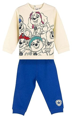 Paw Patrol Trainingsanzug für Kinder - 2-teiliges Set - 18 Monate - Aus 240 g/qm Baumwolle und Polyester - Hellbeige und Blau - Jogginganzug mit Langarm T-Shirt - Original Produkt in Spanien Designed