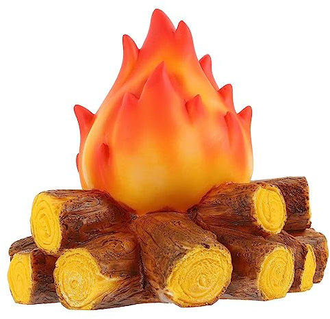 KONTONTY 3D LED Flame Effect Campfire Night Light Simulation Resin Firewood Table Lamp Portable Decorative Light for Camping Bonfire Birthday Party Home Garden