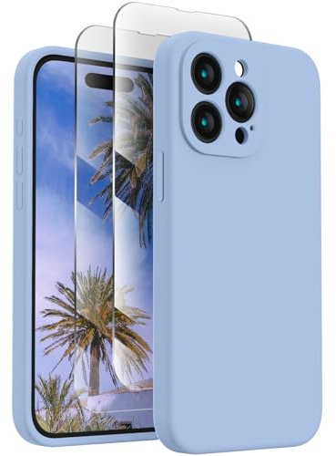 FireNova Designed for iPhone 15 Pro Case, Silicone Upgraded [Camera Protection] Phone Case with [2 Screen Protectors], Soft Anti-Scratch Microfiber Lining Inside, 6.1 inch, Light Blue