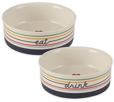 Bone Dry Ceramic Food Bowls, Non-Slip & Dishwasher Safe, Medium Set, 6x2 Eat/Drink