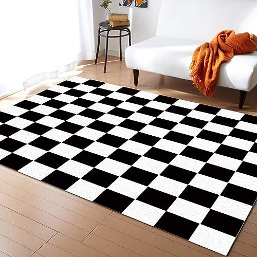 BEIGGA Schwarz-weiße Rennflagge Kariert Indoor-Teppich, Cartoon-Druck Großer Teppiche - für Schlafzimmer Wohnzimmer KüChe Badezimmer Eingangsbereich Heimdekoration,50 x 80 cm