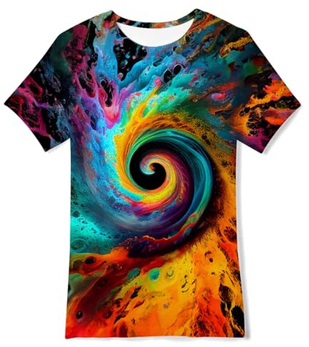Belovecol T-Shirt coloré pour Adolescents garçons et Filles 3D Vortex Noir T-Shirt à Manches Courtes Col Rond T-Shirt d'été 10-12 Ans