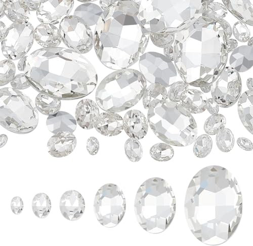 FINGERINSPIRE 94 Stück 6 Größen Kristallglas Strasssteine Oval Spitze Rückseite Strasssteine Glaskristalle Diamanten Mit Silberfarbener Rückseite Für Schmuck Basteln Kleidung Schuhe Kostüme