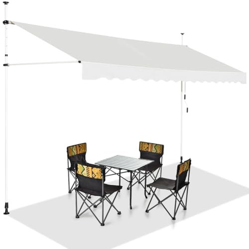 COSTWAY Klemmmarkise 350 cm breit, Balkonmarkise ohne Bohren, UV-beständig, höhenverstellbar, wasserabweisend, Markise mit Handkurbel, Sonnenmarkise, Sonnenschutz für Balkon, Beige