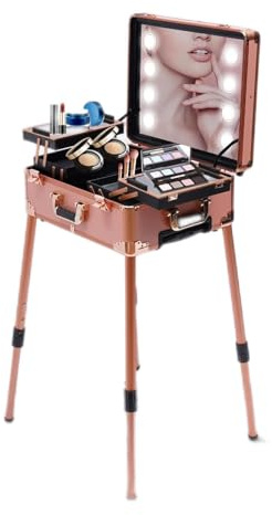 Valise Rolling Maquillage avec LED Miroir Éclairé Professionnel Hauteur réglable Aluminium Coffre À Maquillage et Bluetooth Valise De Maquillage Trolley pour Maquilleur,Esthéticiennes