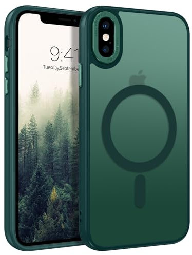 GUAGUA Magnetisch Hülle für iPhone X, iPhone XS [Kompatibel mit MagSafe] Matt Handyhülle Stoßfest Durchscheinende Rückseite Dünn Schutzhülle Case für iPhone X/XS (5,8 Zoll) Grün