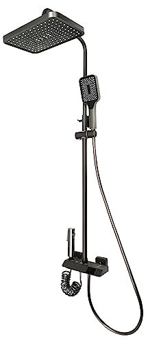 Konfiur Duschsystem, Modern Edelstahl Duscharmatur mit LED, Regendusche Duscharmatur Komplettset, Duschsystem mit Armatur, Duschsystem mit Handbrause Kopfbrause, Duschsäule Dusche, Grau