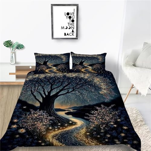 Bettwäsche Set 200x220 Serie Drucken Bettbezug Set GroßEr Baum Muster Bettgarnitur mit Verdeckter Reißverschluss Bettbezug Aus Mikrofase Suitable Adults + 2 KissenbezüGe 80x80cm