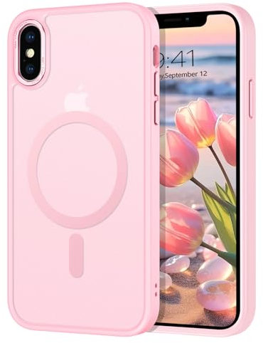 GaoBao Strong Magnetic Case for iPhone XS Max, Fashion Slim Phone Case - Classic Shockproof Translucent Matte Protective Cover for iPhone XS 6.5, Tender Pink