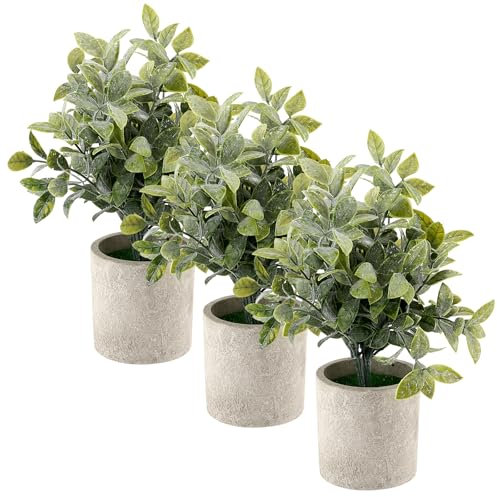 DAKFOOK 3 Set Artificial Plants, Fake Plants Pots Indoor, Artificial Plant Pots for Office Desk Bedroom, Kitchen, House, Decoration