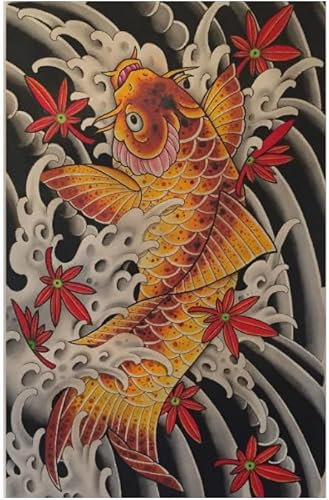 HfmQuisutron Koi Poster Japanische Tattoo Kunst Leinwandbilder Für Zuhause Wohnzimmer Büro Wanddekoration Qd74Iy 40X60Cm